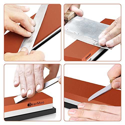 BearMoo Whetstone, Knife Sharpening Stone 3000/8000 Grit Combination Waterstone Sharpener- Rubber...