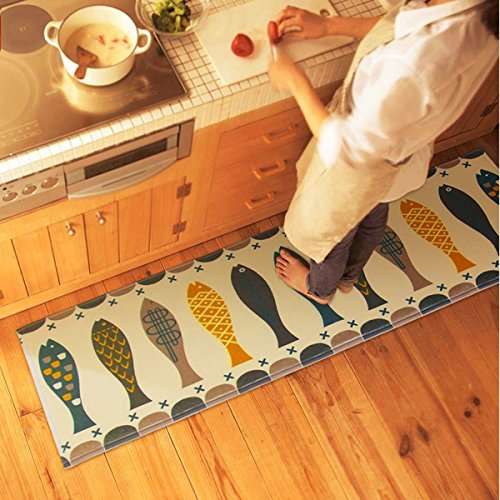 Borlans Washable Kitchen Floor Rug Non-slip Runner Bath Mat Morden Fish Pattern Carpet Abosrbent ...
