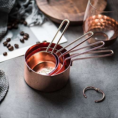Copper Stainless Steel Measuring Cups and Spoons set of 8. Professional Stainless Steel Cookware ...
