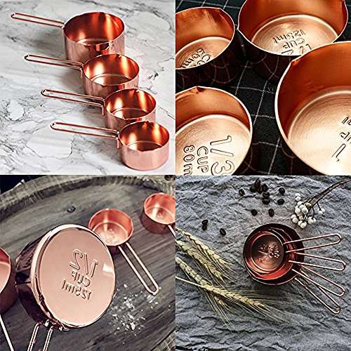 Copper Stainless Steel Measuring Cups and Spoons set of 8. Professional Stainless Steel Cookware ...