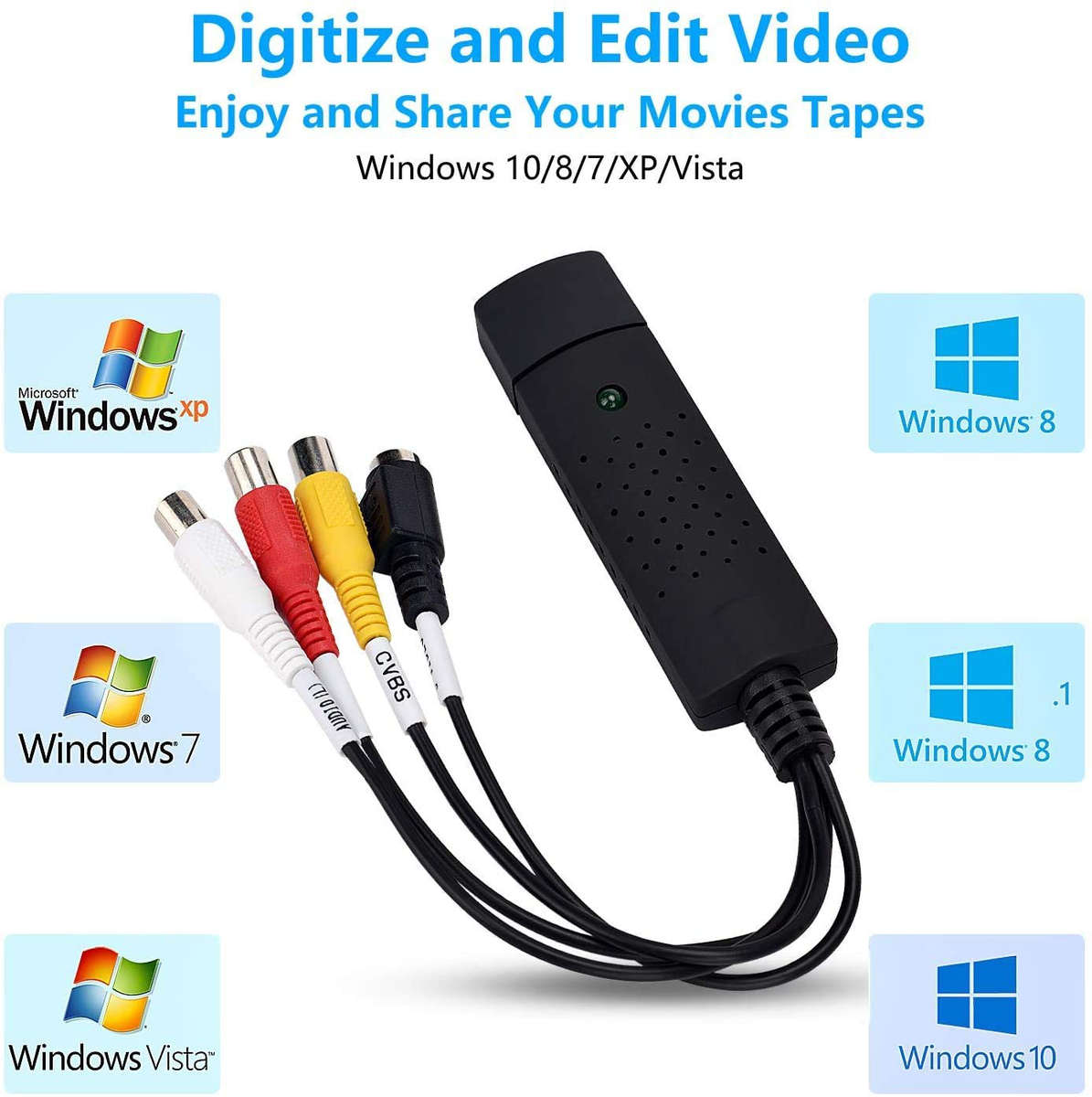 USB Audio Video Converter, VHS to Digital Converter, Video Capture Card Digitize from Analog Video V