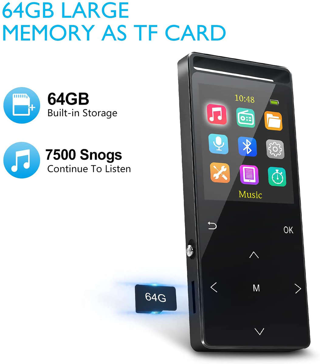 MP3 Player, 64GB MP3 Players with Bluetooth 5.2, Hi-Fi Lossless Sound Music Player with FM Radio, Vo