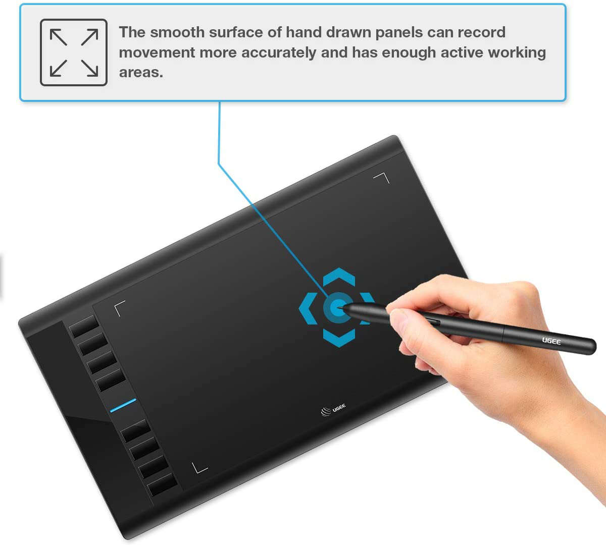 M708 UGEE Graphics Tablet 10 x 6 inch Large Active Area Drawing Tablet with 8 Hot Keys, 8192 Levels