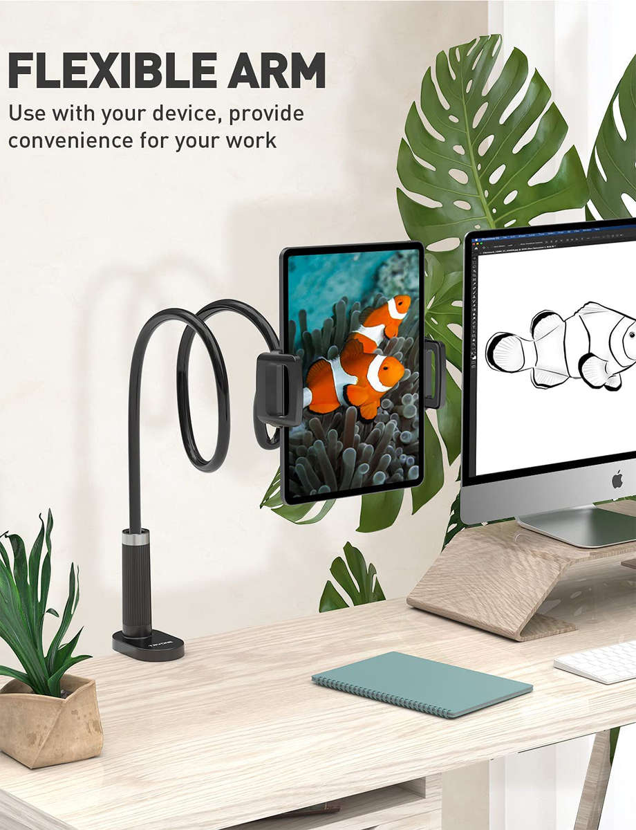 Gooseneck Tablet Holder Stand for Bed: Tryone Adjustable Long 39.4inch Flexible Lazy Arm Tablets Mou