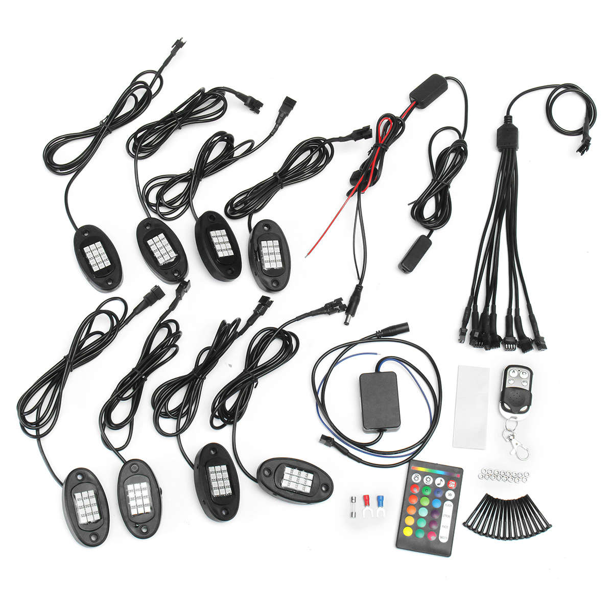 6Pcs Universal Colorful RGB LED Car Rock Lights RF Dual Remote Control 5050 72 Led Waterproof IP68