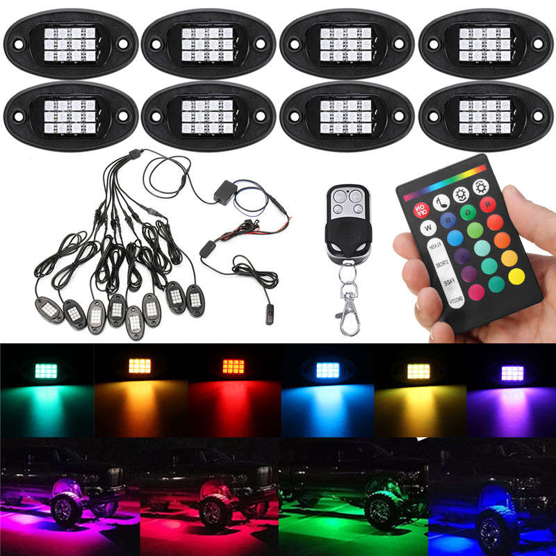 6Pcs Universal Colorful RGB LED Car Rock Lights RF Dual Remote Control 5050 72 Led Waterproof IP68