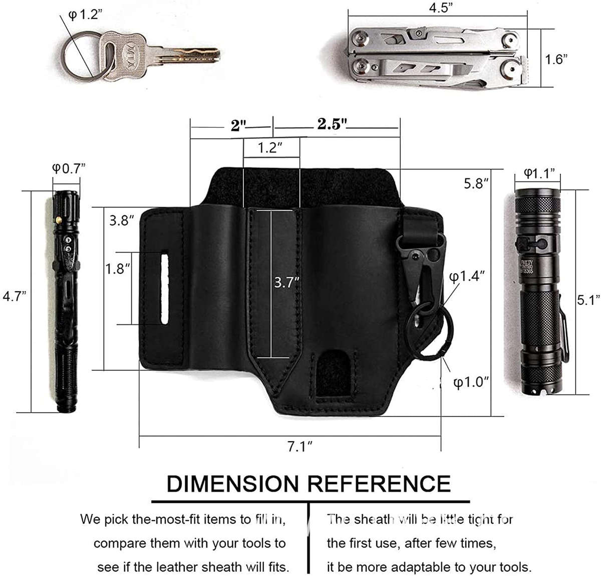 Multitool Sheath for Belt,EDC Belt Organizer for Men, Leather Multitool Pouch with Pen Holder, Flash