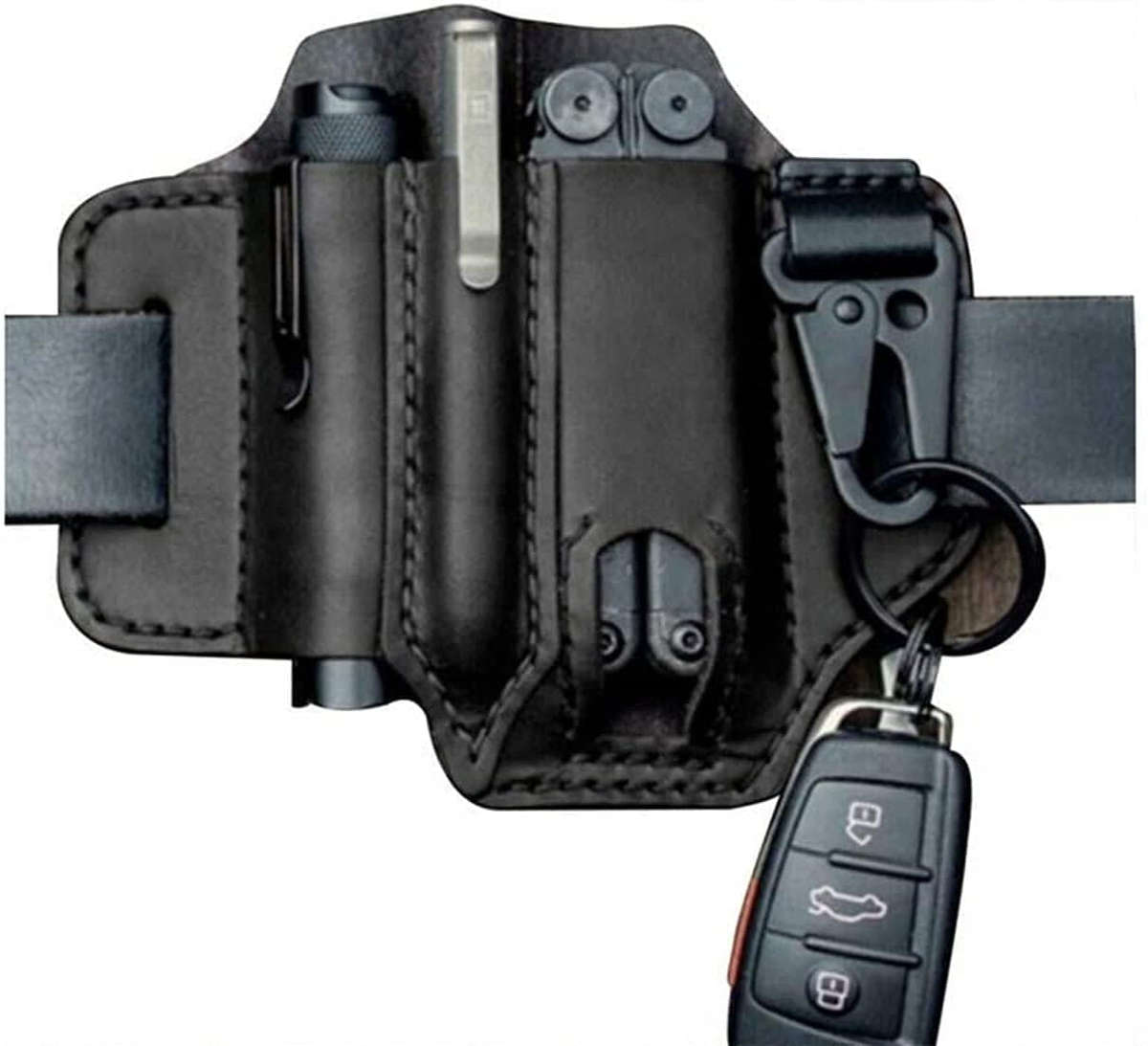 Multitool Sheath for Belt,EDC Belt Organizer for Men, Leather Multitool Pouch with Pen Holder, Flash