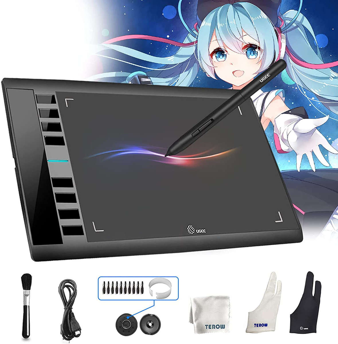 M708 UGEE Graphics Tablet 10 x 6 inch Large Active Area Drawing Tablet with 8 Hot Keys, 8192 Levels