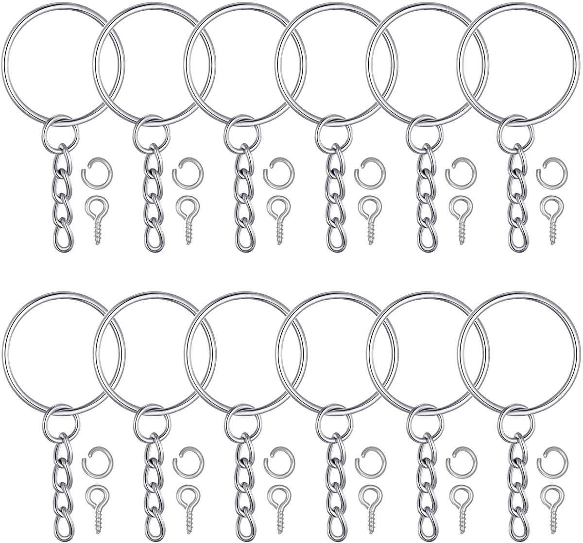 100Pcs Keychain Rings 1 Inch/25mm Gold Key Chain Rings with 100Pcs Jump Rings and 100Pcs Screw Eye P