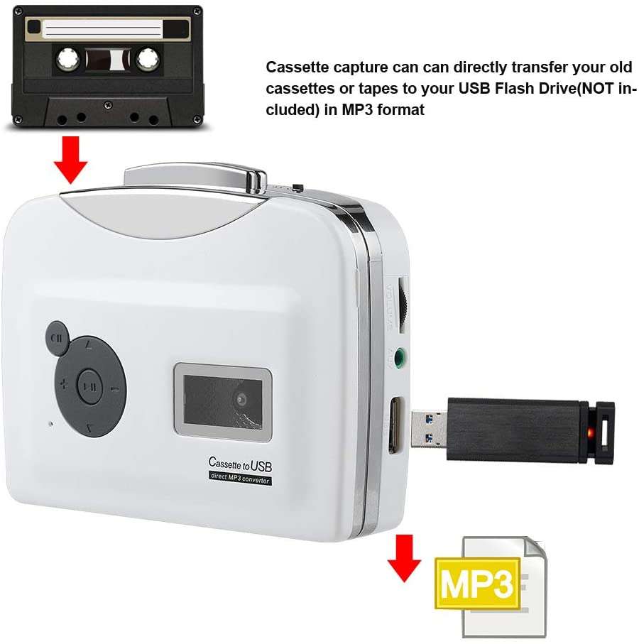 Cassette Player, Portable Tape Player Captures MP3 Audio Music via USB, Converter Recorder Convert T
