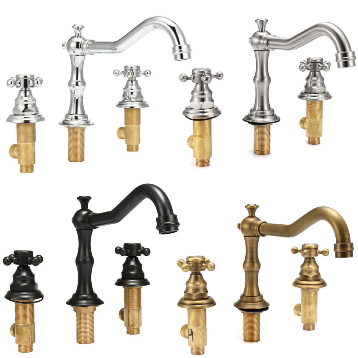Antique 3 Holes 2 Knobs Tub Spout Waterfall Faucet Widespread Hot Cold Mixer Tap