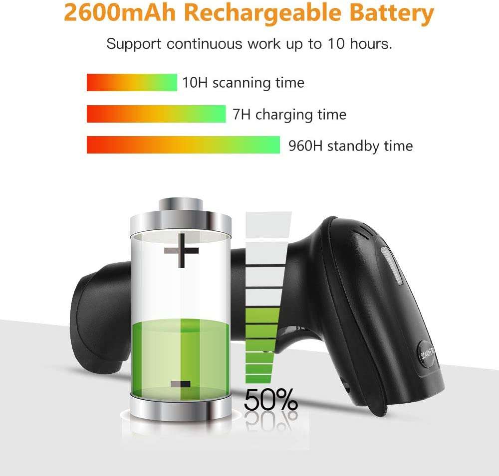 USB Barcode Scanner Wall Mountable, 2.4G Wireless 1D QR 2D Bar Code Reader CMOS Scree