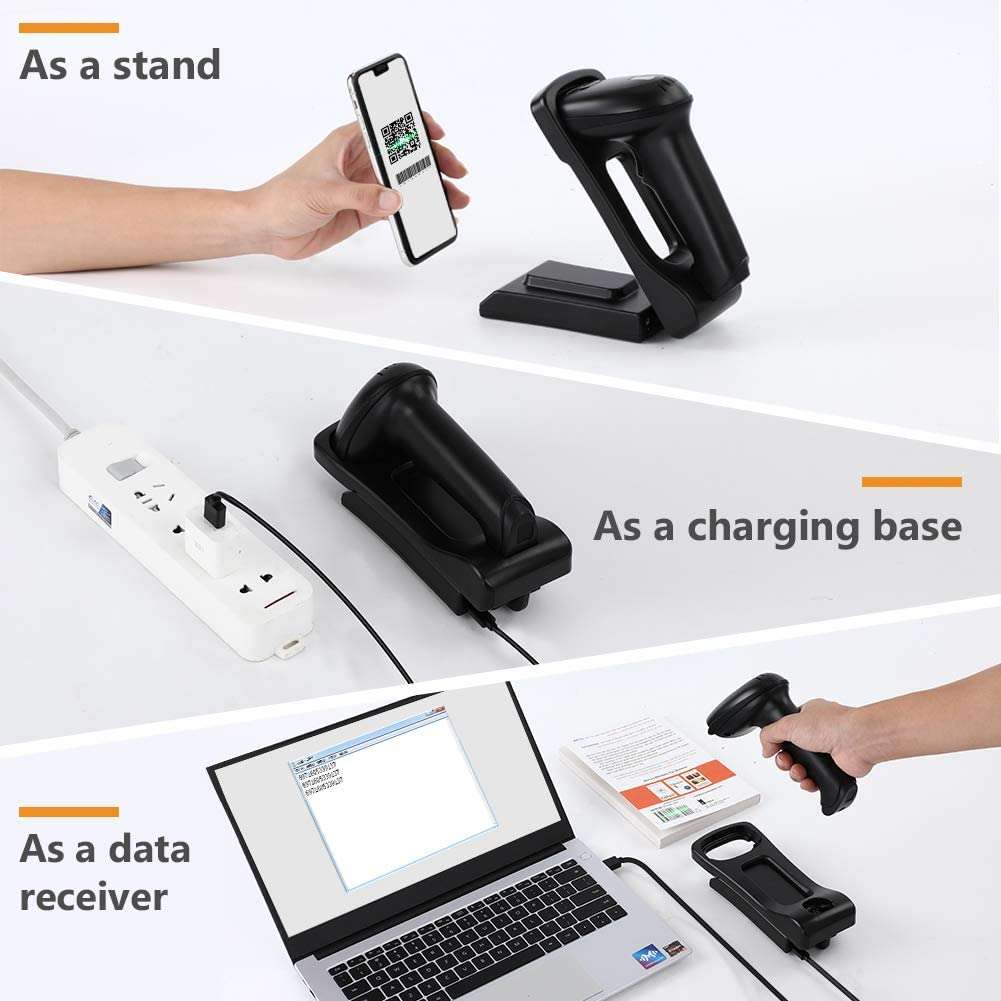 USB Barcode Scanner Wall Mountable, 2.4G Wireless 1D QR 2D Bar Code Reader CMOS Scree