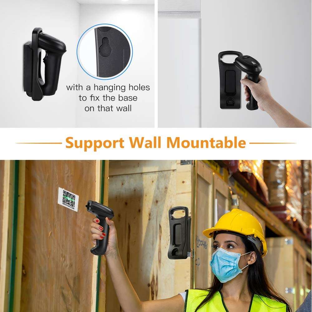 USB Barcode Scanner Wall Mountable, 2.4G Wireless 1D QR 2D Bar Code Reader CMOS Scree