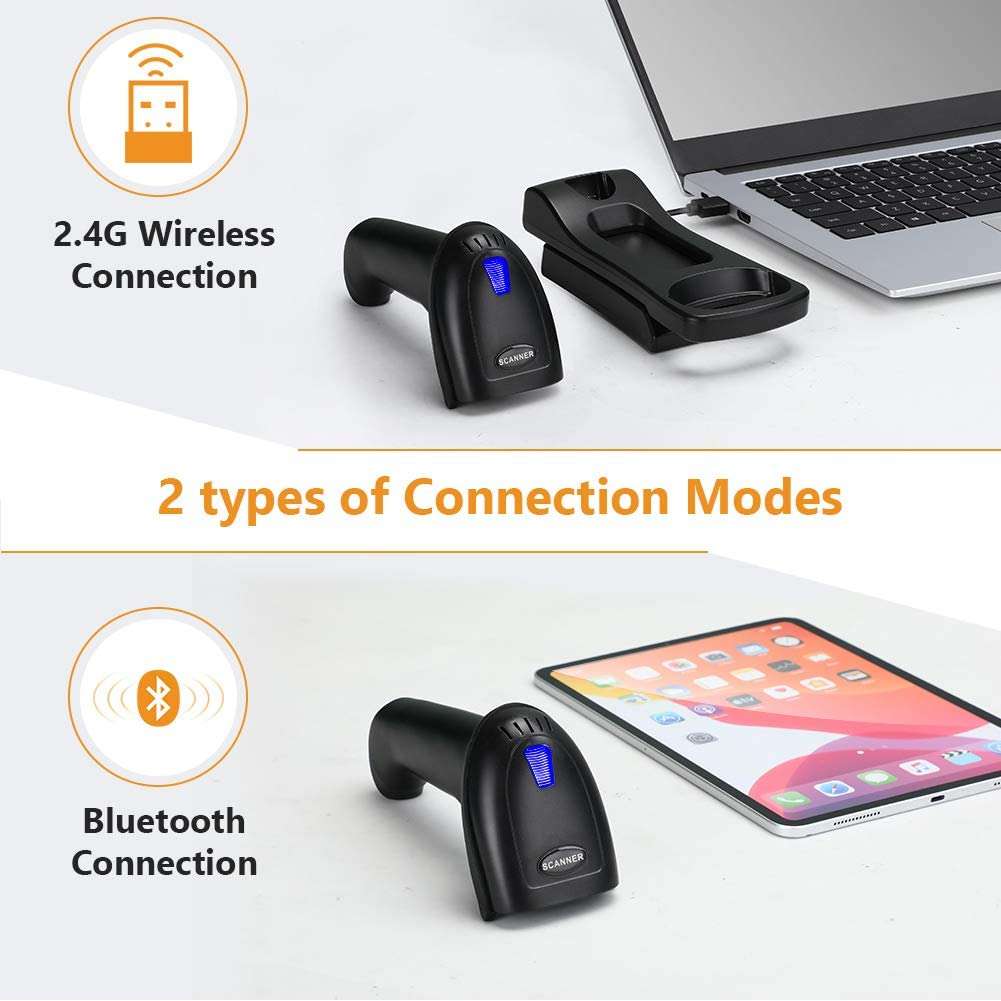 USB Barcode Scanner Wall Mountable, 2.4G Wireless 1D QR 2D Bar Code Reader CMOS Scree