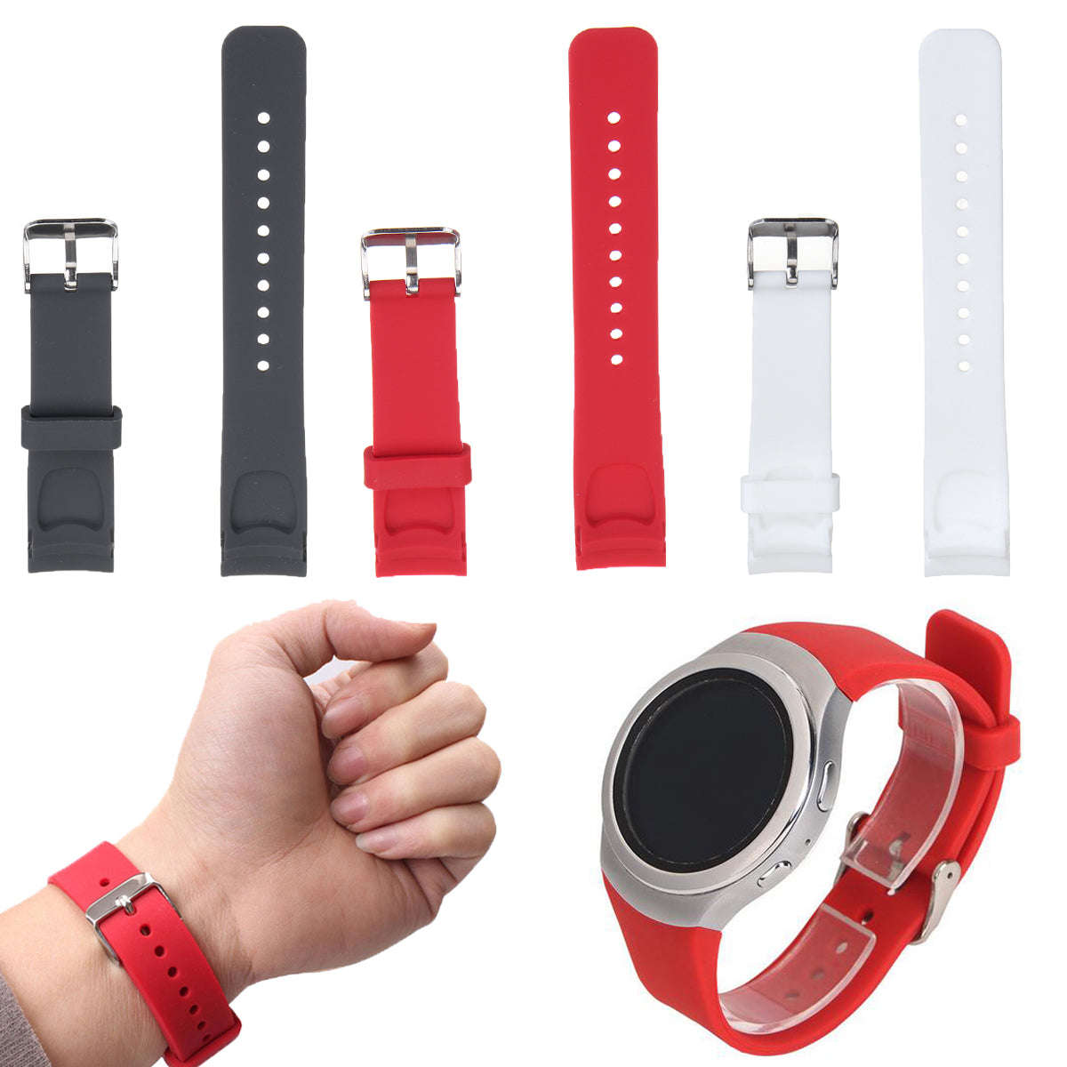 Samsung Galaxy Gear S2 Silicone Smart Watch Band Solid Color Wrist Strap for Samsung Galaxy... - Red