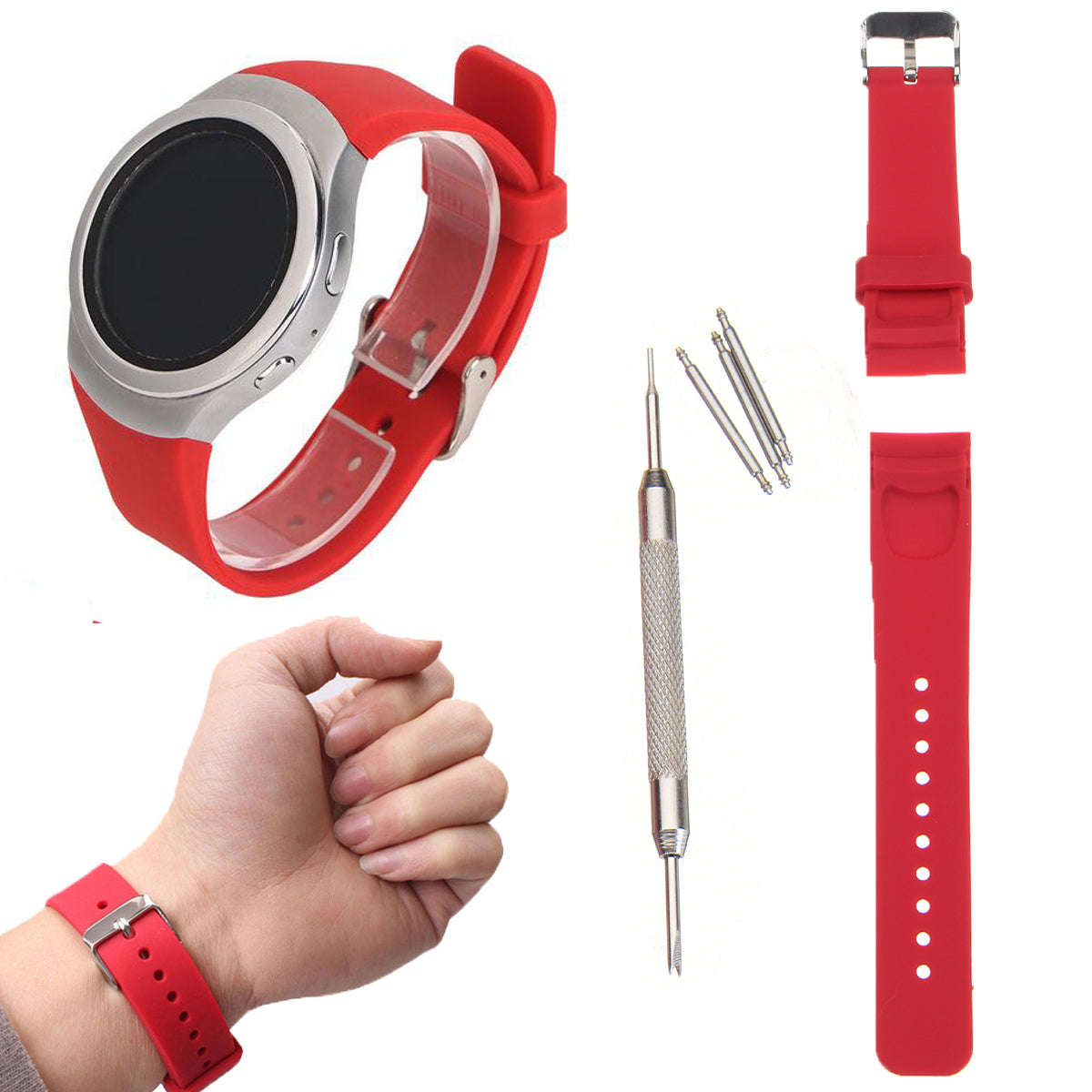 Samsung Galaxy Gear S2 Silicone Smart Watch Band Solid Color Wrist Strap for Samsung Galaxy... - Red