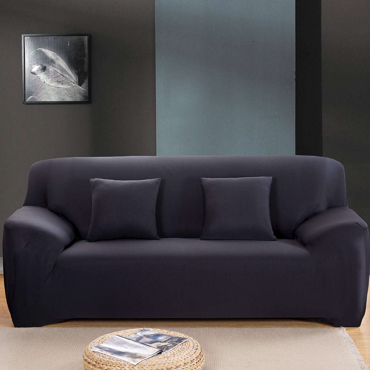 Fine Living 2 Seater Couch Cover Black (Delivery is on Us )