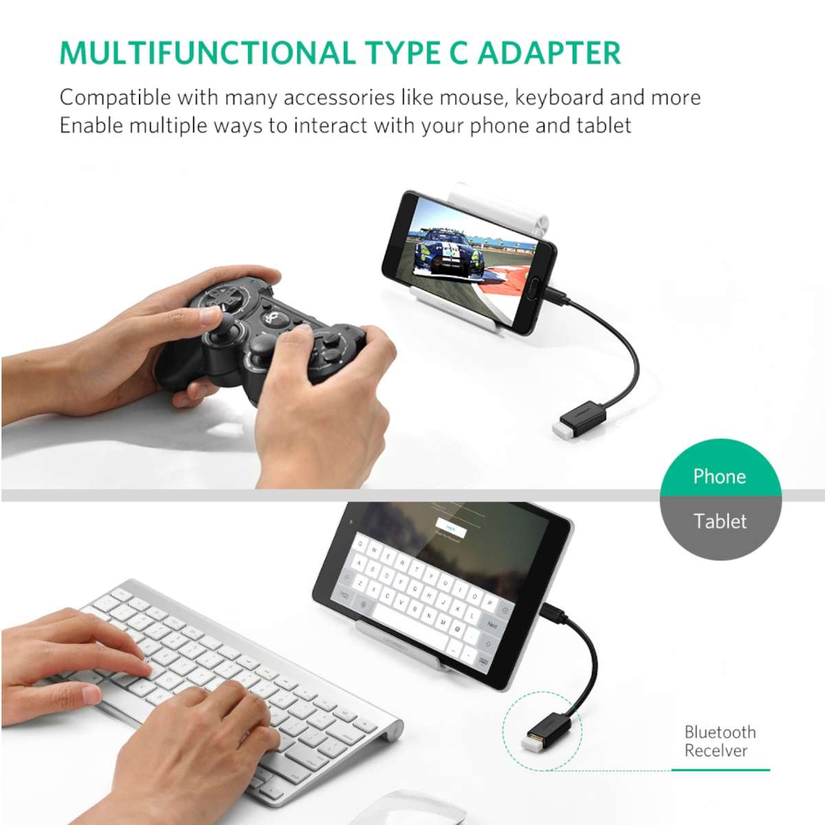UGREEN Type-C to USB-A Adapter (Male to Female, 15cm) Black