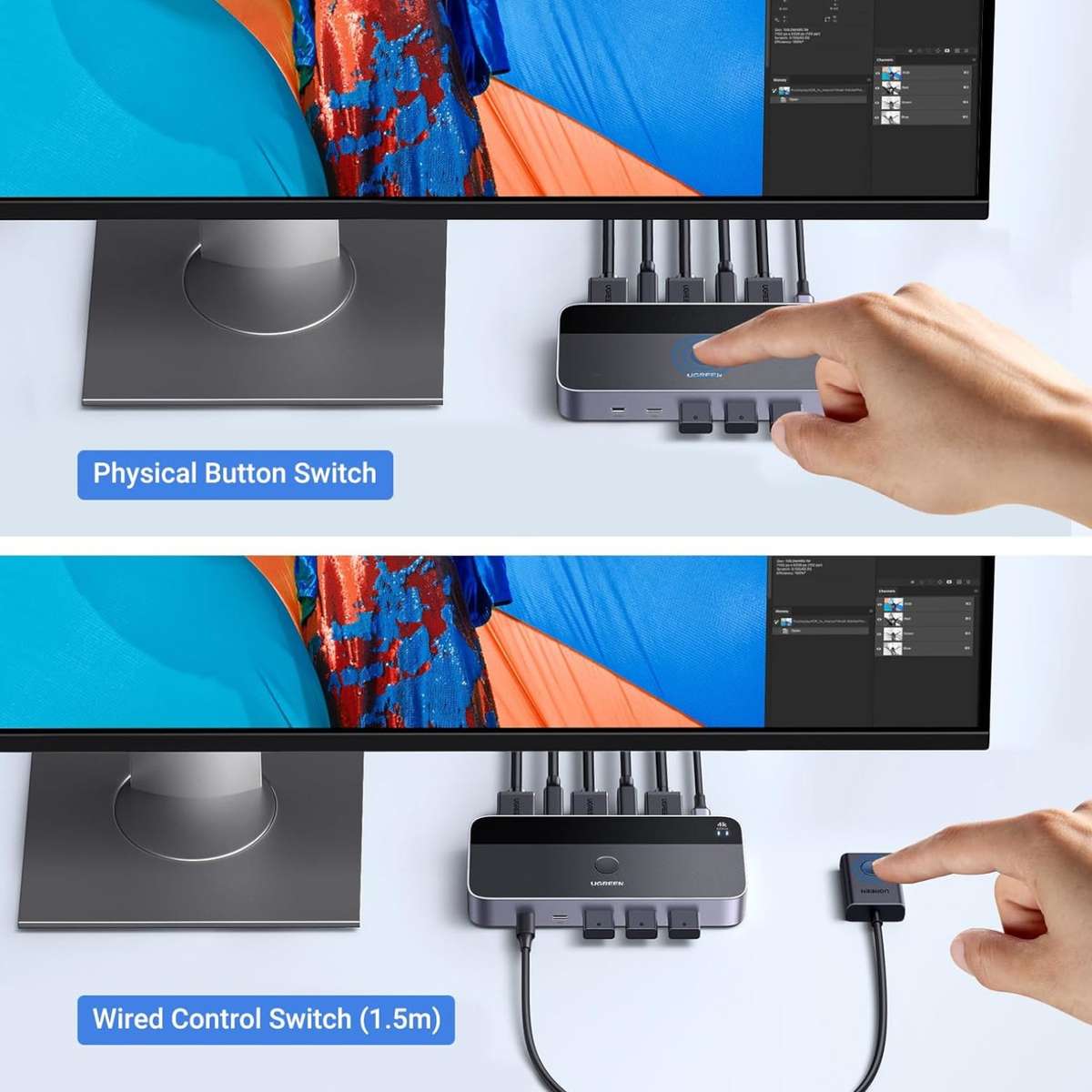 UGREEN 4K@60Hz HDMI KVM Switch (2 In 1 Out)-Grey