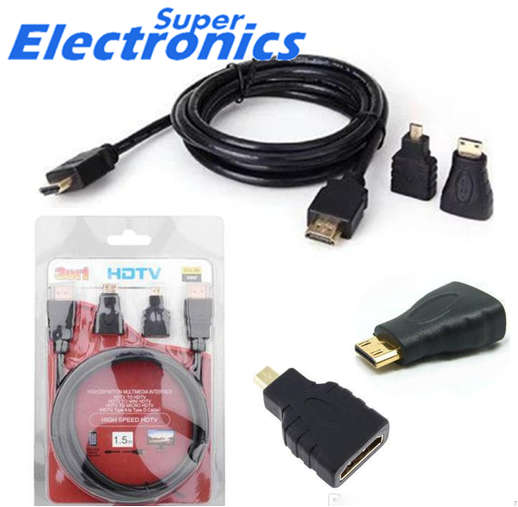 3 In 1 HDMI Cable HDMI to Mini Micro HDMI Adaptor Cable Kit for Tablet PC HDTV 1.5M