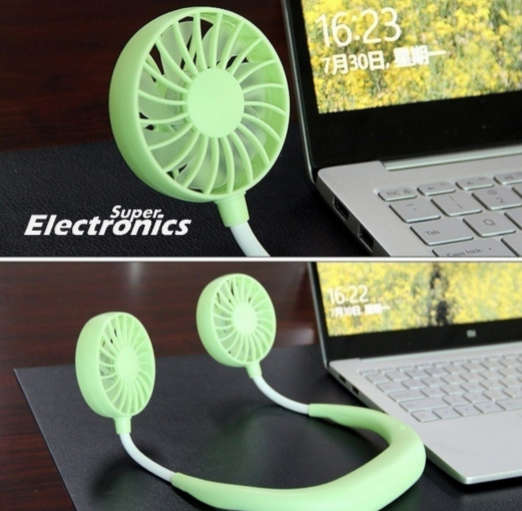 USB Rechargeable Wearable Portable Neckband Fan - Green