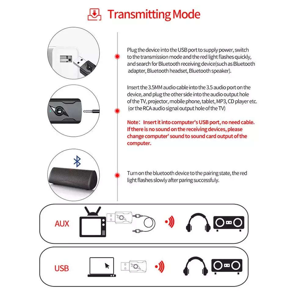 Bluetooth 5.0 Wireless Adapter 4 IN 1 Mini 3.5mm AUX USB Bluetooth Dongle Stereo Audio Receiver T...