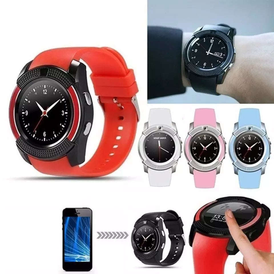 V8 Bluetooth Sports Smartwatch Touch Screen with Camera SIM Card Slot - Red
