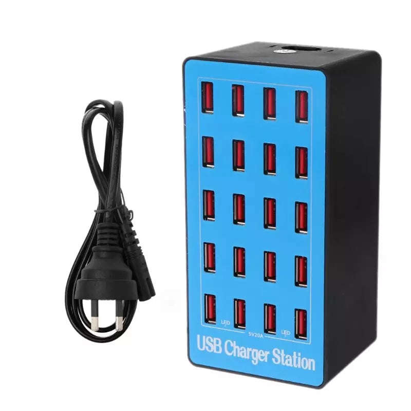 20-Port USB Hub Charger Power Adapter Wall Fast Charging Dock Station 100W Blue