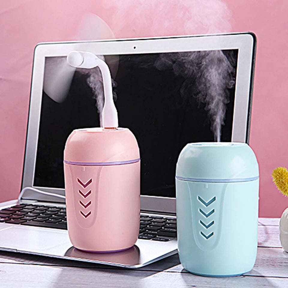 200ml 3 in 1 Fresh Air Mist Humidifier USB Powered LED Night Light Mini Desk Fan