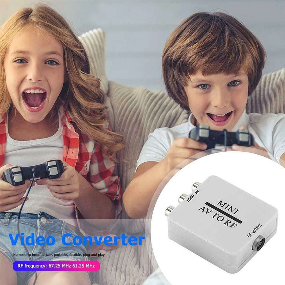 HD Video Converter Box RCA AV CVSB to RF Video Adapter Converter Supports For MHz 61.25 67.25 TV ...