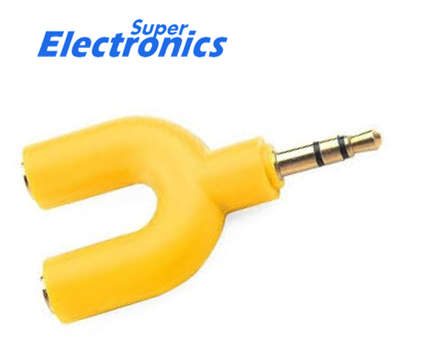 Earphone Splitter 3,5mm 1 Male To 2 Female U Shape Stereo 2 Way Converter - yellow