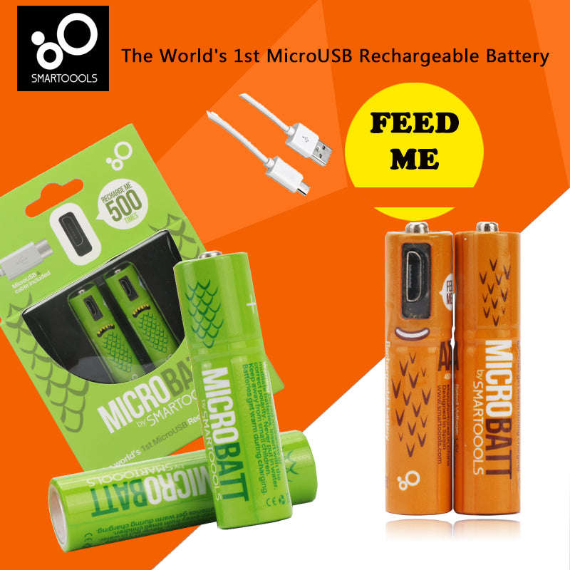 2pc Micro USB Rechargeable Battery 1000mah AA Green