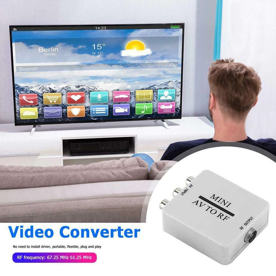 HD Video Converter Box RCA AV CVSB to RF Video Adapter Converter Supports For MHz 61.25 67.25 TV ...