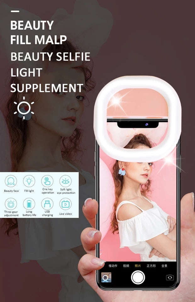 Selfie Light for Cell Phones Clip On Adjustable Mini Ring Light