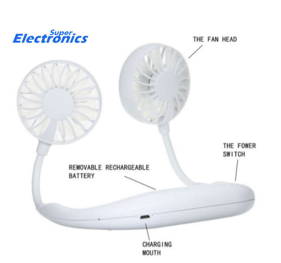 USB Rechargeable Wearable Portable Neckband Fan - White