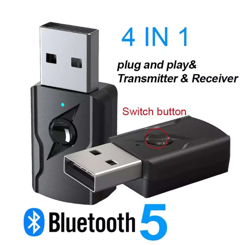 Bluetooth 5.0 Wireless Adapter 4 IN 1 Mini 3.5mm AUX USB Bluetooth Dongle Stereo Audio Receiver T...