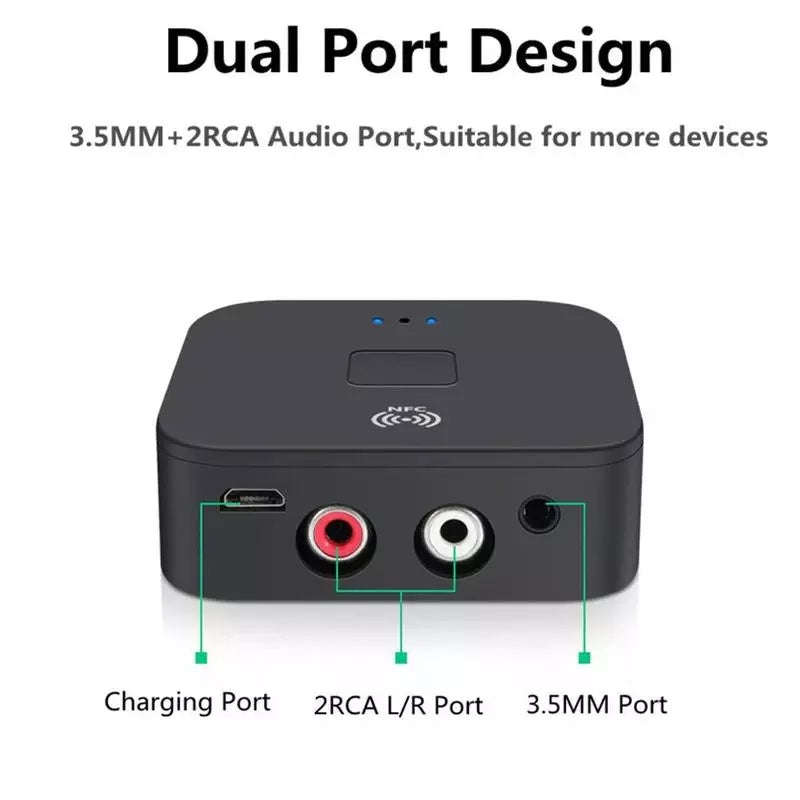 Bluetooth 5.0 Receiver 3.5mm AUX Jack RCA Music Wireless Audio Adapter Handsfree Call Mic NFC Car...