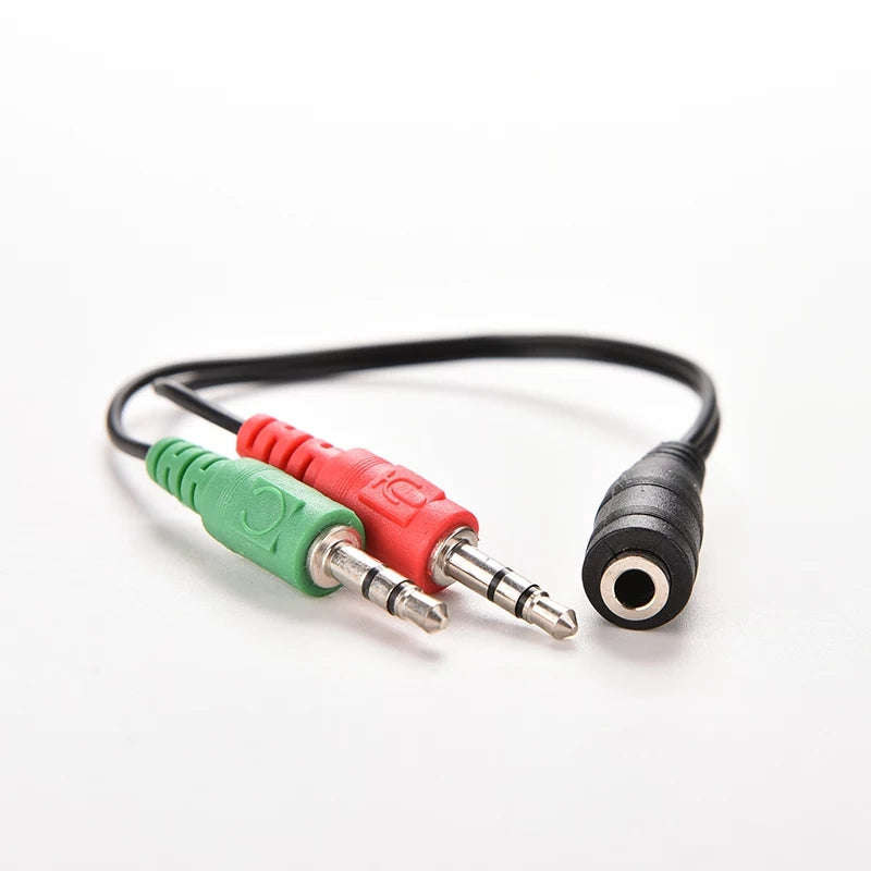 3.5mm Female Jack to Dual Male Plug Audio Stereo Headset Mic Splitter Cable