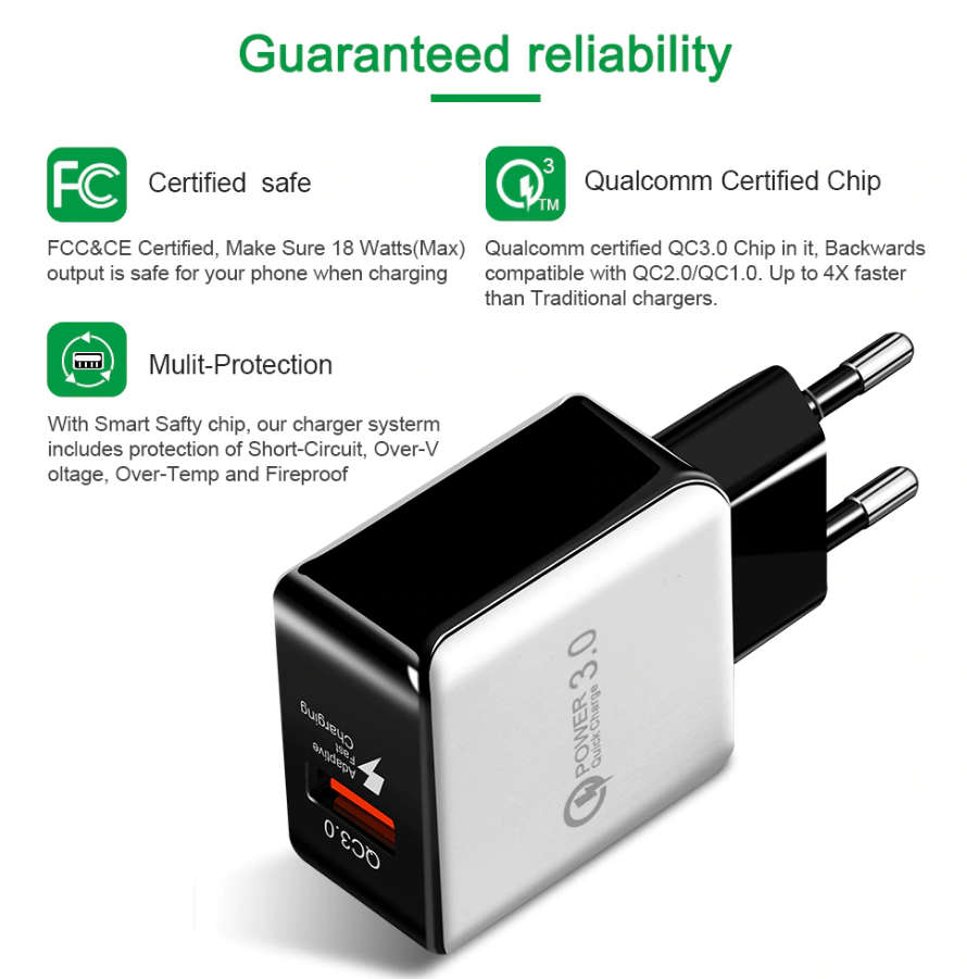 Quick Charge 3.0 USB  Wall Fast Travel Charger