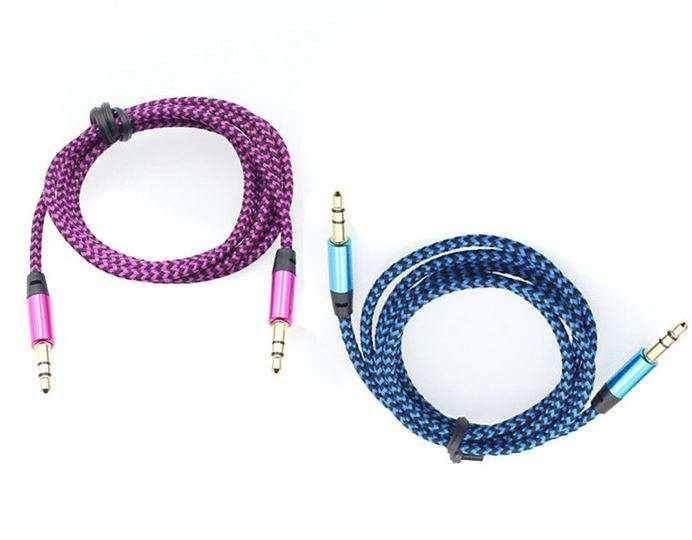 1M Colorful Woven Fabric Braided Auxiliary Aux Audio Cable 3.5mm