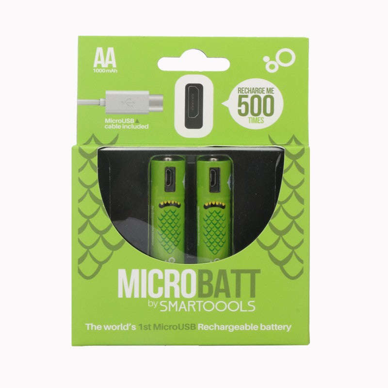 2pc Micro USB Rechargeable Battery 1000mah AA Green