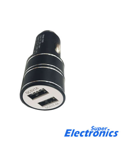 2.4A Fast Charge Dual USB Car Charger with Hammer Tip - Black