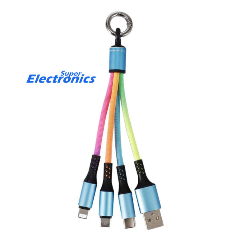 Keyholder Compact Multi Charging 3 in 1 Premium Nylon Braid USB Charging Cables
