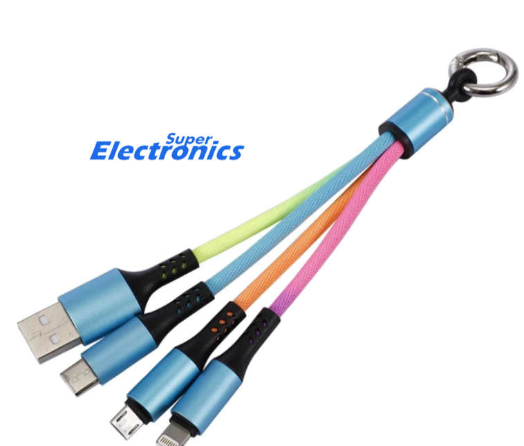 Keyholder Compact Multi Charging 3 in 1 Premium Nylon Braid USB Charging Cables