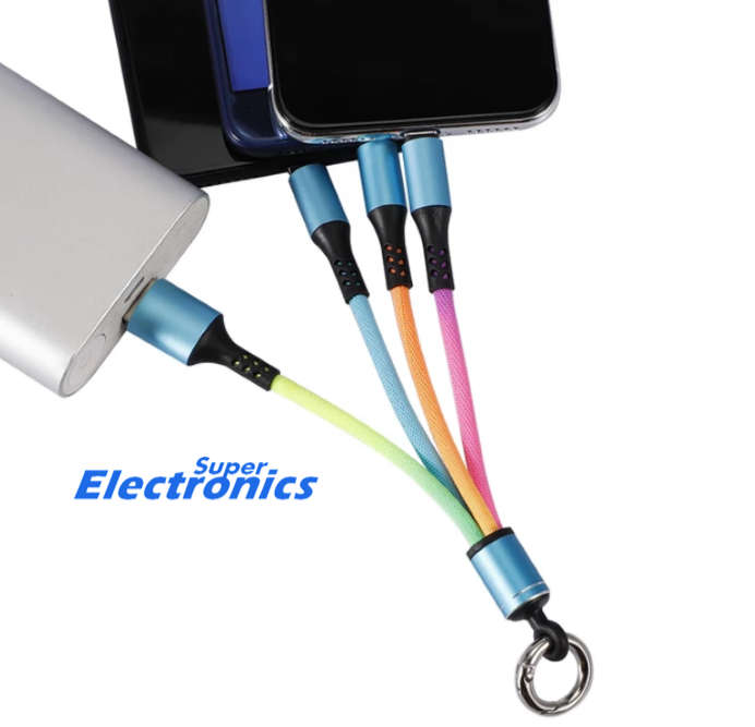 Keyholder Compact Multi Charging 3 in 1 Premium Nylon Braid USB Charging Cables