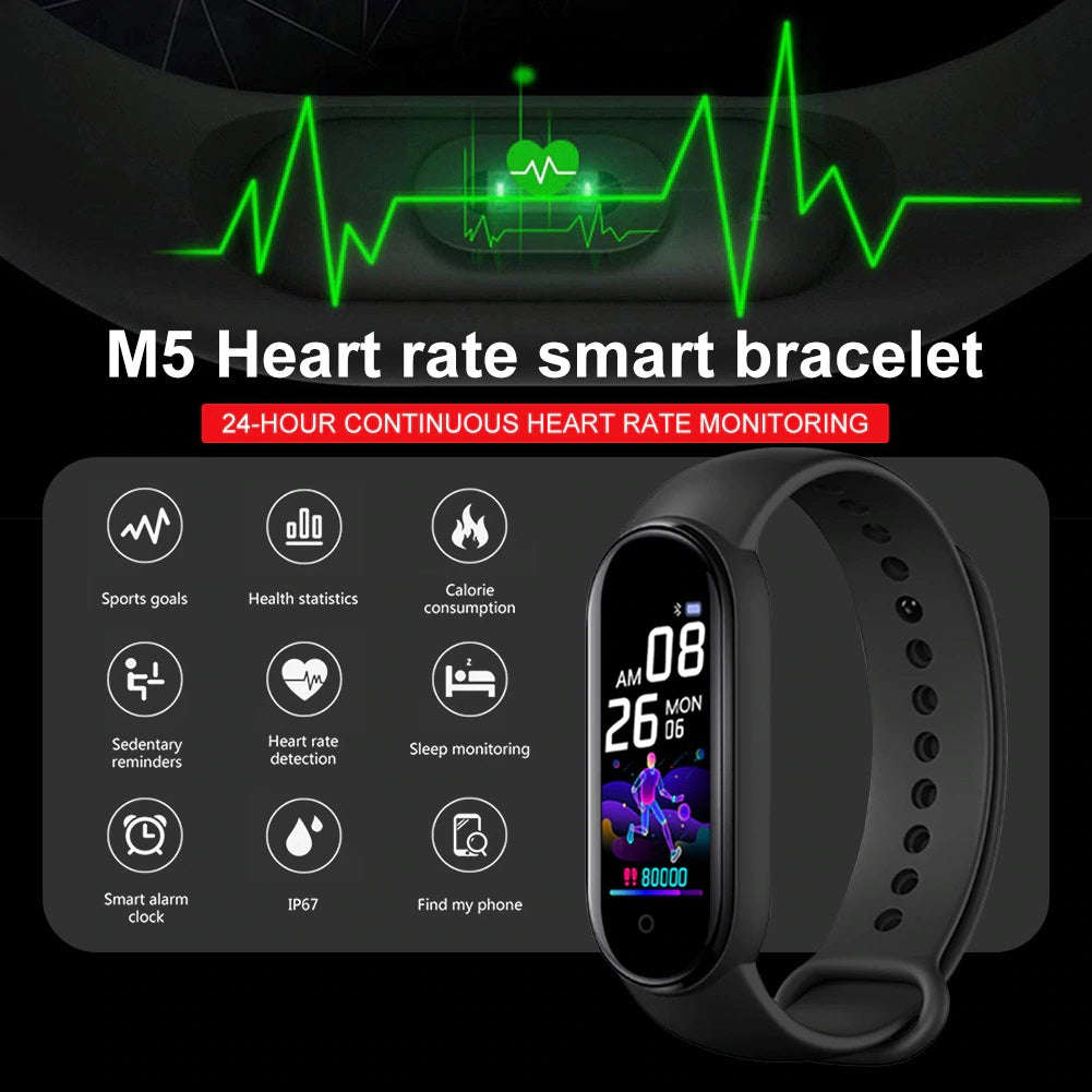 M5 Smart Band Sport Fitness bracelet Watch Fitness Tracker Smartband Blood Pressure Heart... - Black