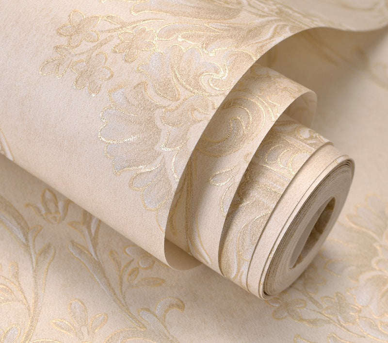 European Classical Retro Nostalgic Nonwoven Wallpaper - Beige