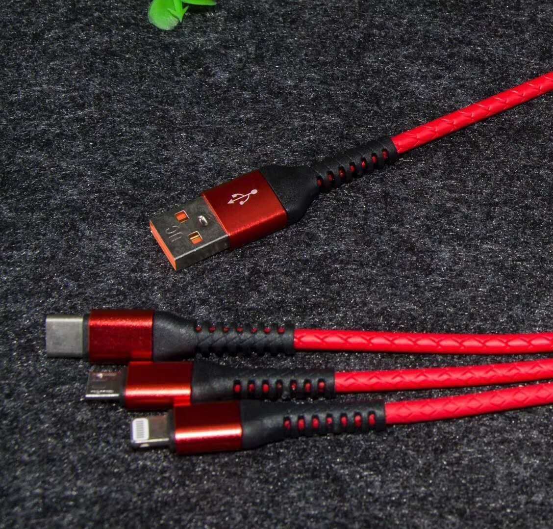 1.5M USB Type C / Lightning / Micro 3 in 1 Charging Cable Multiple Coiled Spring Cord